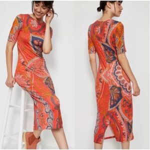 Farm Rio Red Orange Giannina Knit Paisley Midi Dress - Size XS
